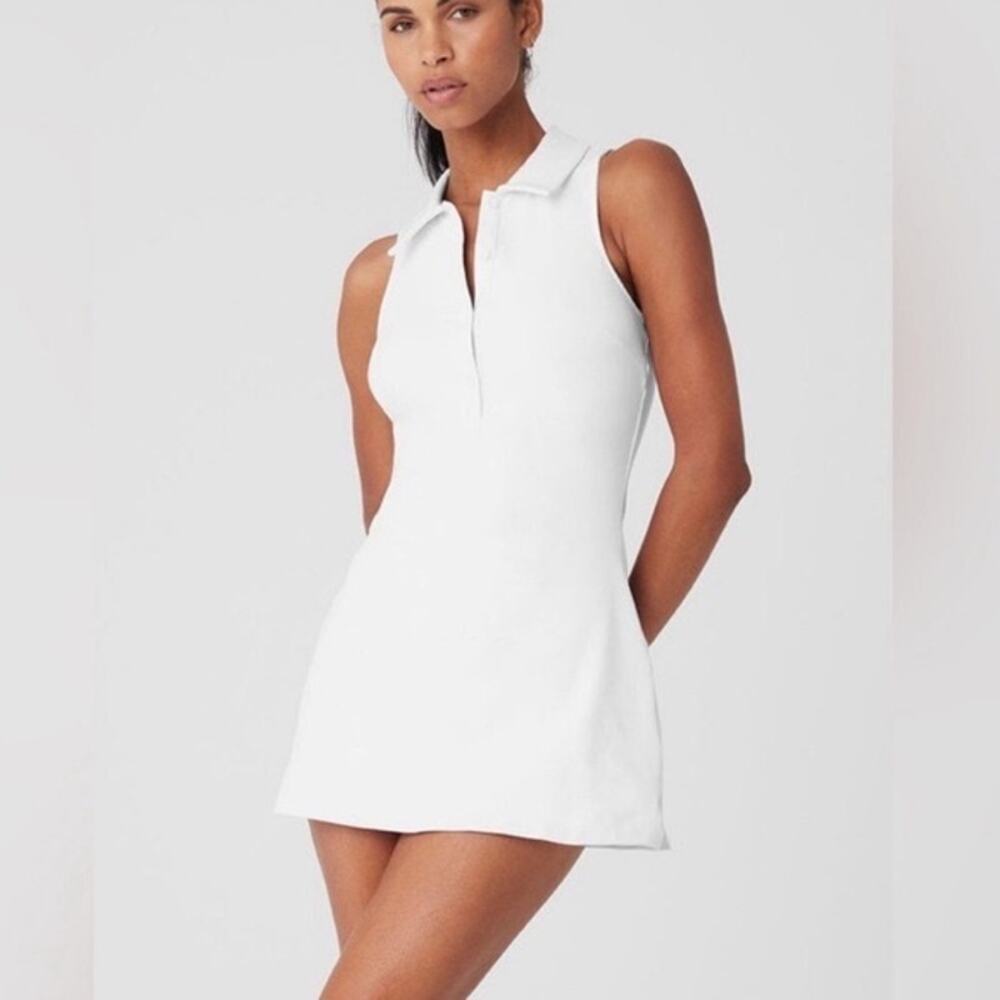 ALO Yoga White Sleeveless Polo Midi Dress